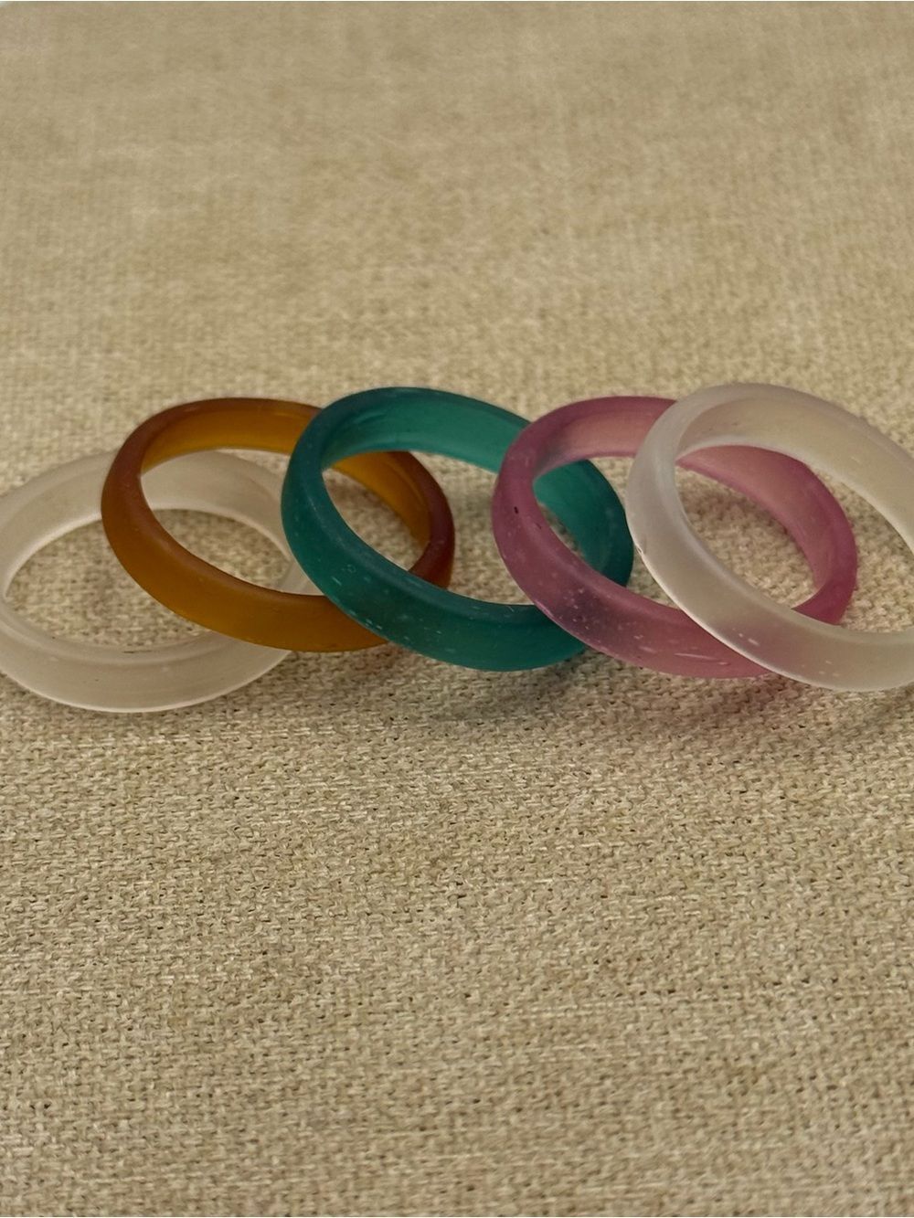 Set of Colorful glass Rings - Teal, Pink, Amber, Frosted size 6